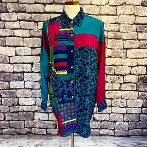 Jo Hardin Vintage Multicolored Long Sleeve Blouse Size 12